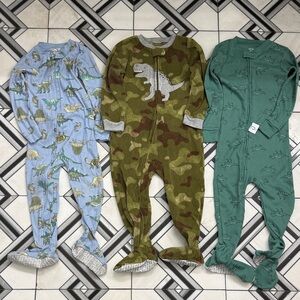 3 pack of Carter's Dinosaur and Camo Kids Sleeper Footies - 3T